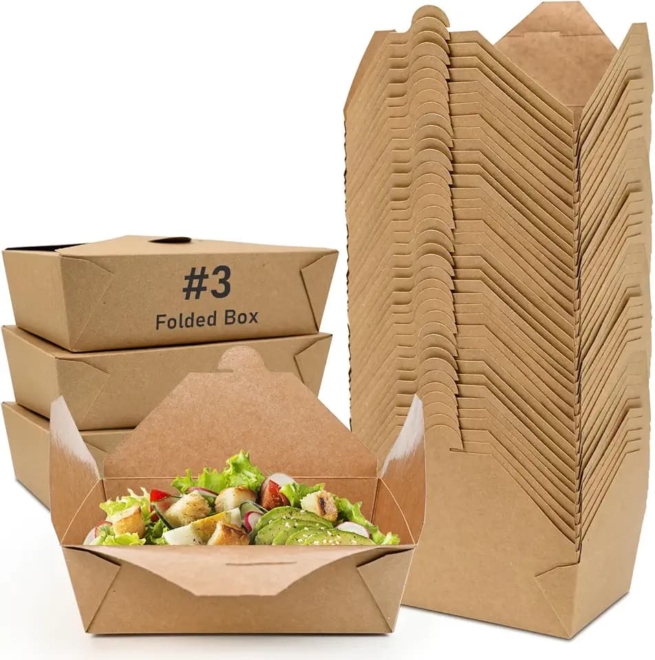 EcoDispose 70 Pack 71 oz Kraft Paper Large Takeout Food Containers