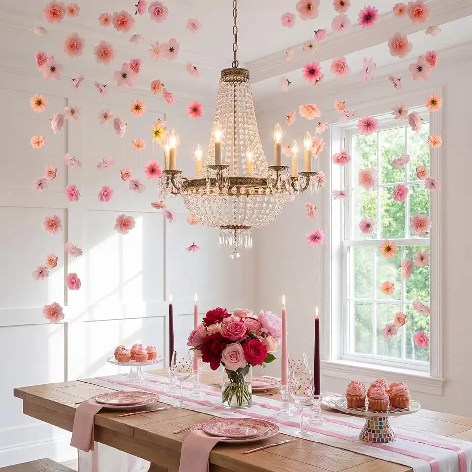 Sliner 8 Pcs 52.5 ft Artificial Flower Garland Hanging Decorations Dangling Fake Flowers with Hooks Spring Party Decorations for Wedding Background Arch Birthday Baby Shower Home Garden Decor (Pink)