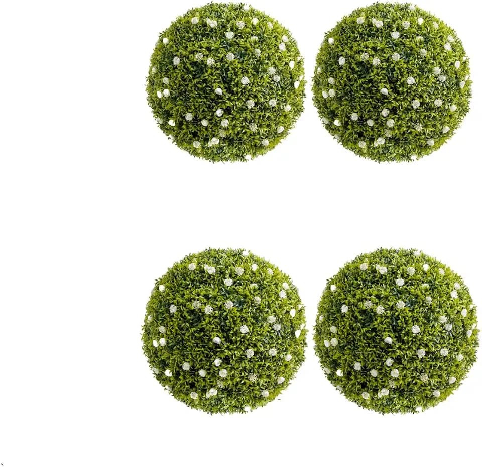 Artificial Topiary Balls Set of 4, Fake Topiary Balls with Flowers for Indoor Outdoor Decor,White