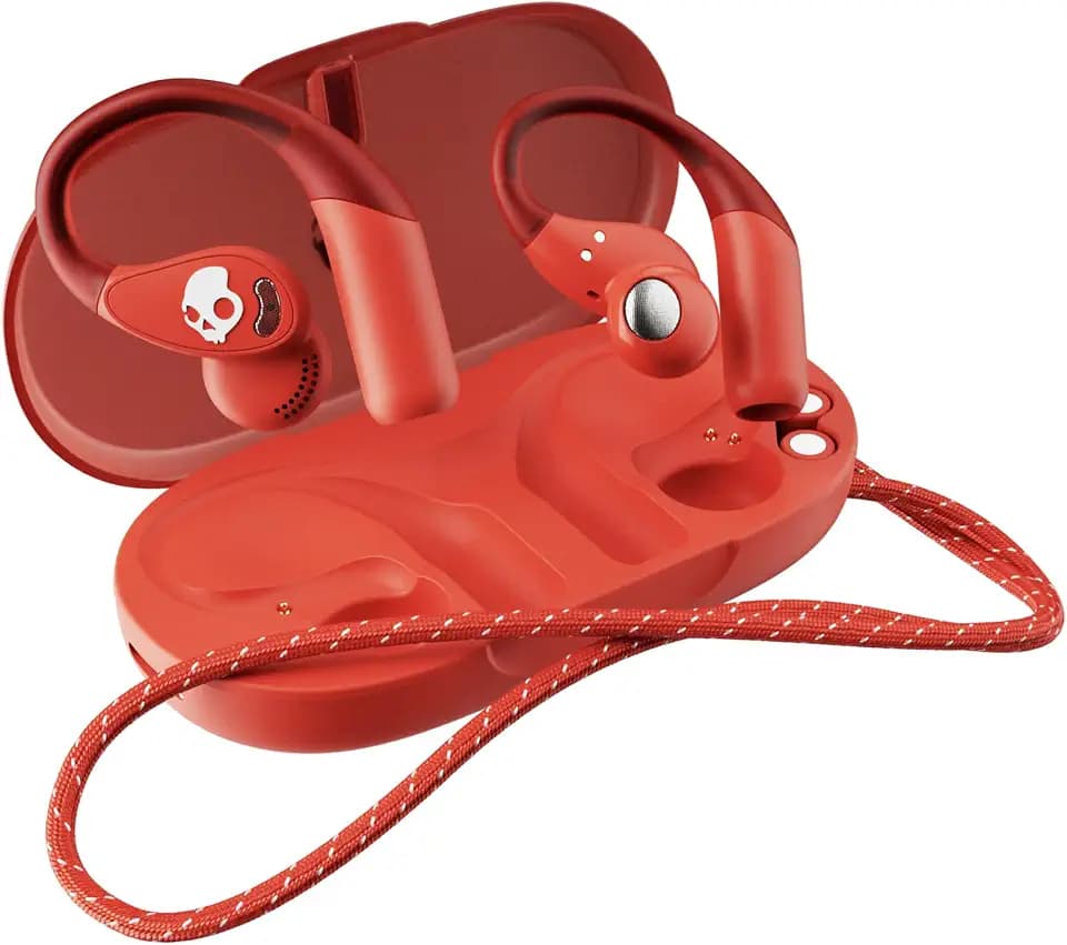 Skullcandy Push 540 Open Drahtlose Bluetooth Open-Ear-Ohrhörer, Kopfhörer, schweiß- und wasserresistent, 42 Stunden Akkulaufzeit, abnehmbares Nackenband, sicherer Halt - Rot
