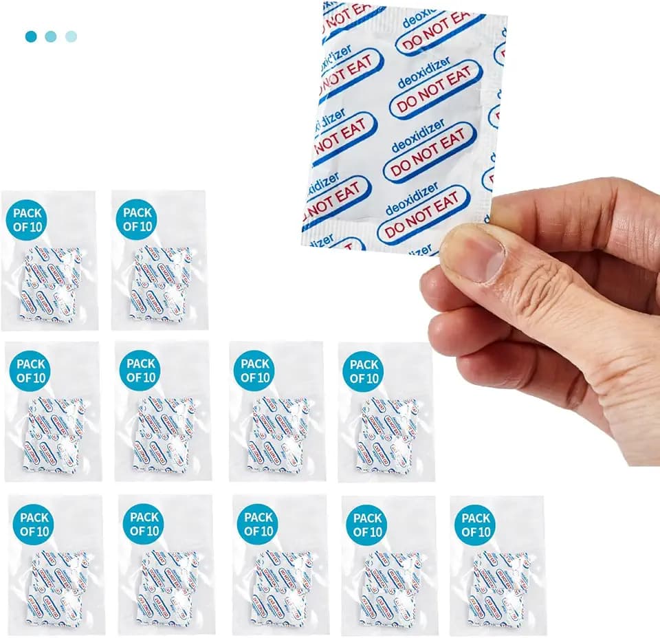 110 Packs 100CC Food Grade Oxygen Absorbers (10 Packs in Individual Vacuum Bag, 11x Packs of 10) Oxygen Absorbers for Food Storage, Oxygen Packet for Long Term Food Freshness (100CC(110-Pack))