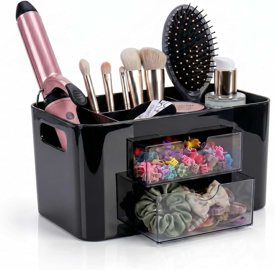 Hair Accessories Organizer for Girls, 2 Drawers & 3 Slots, Black