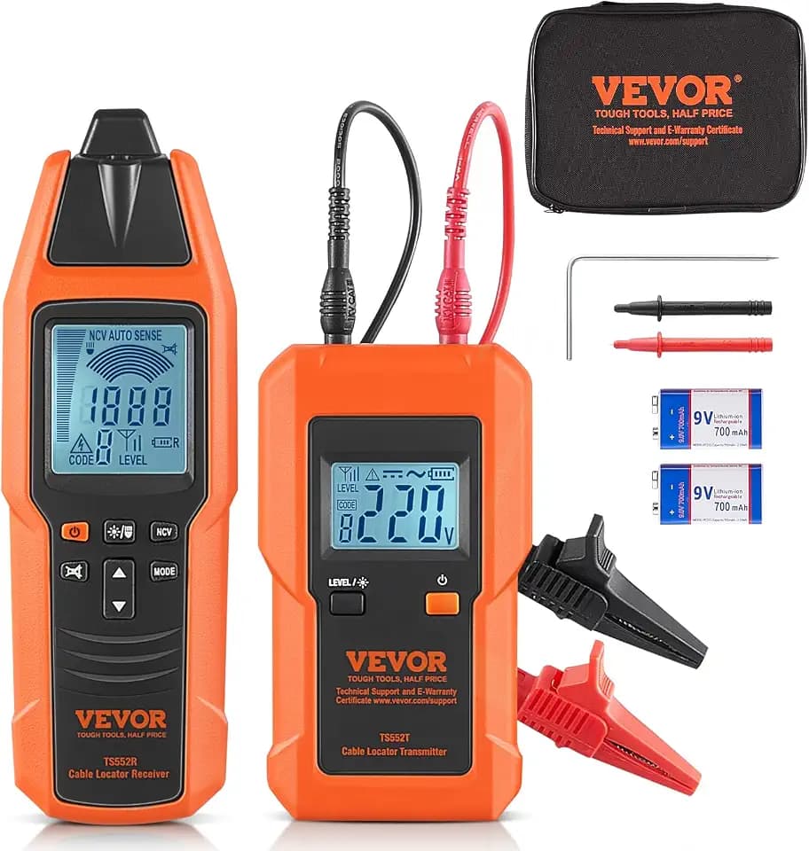 VEVOR Underground Cable Locator, 8 Ft Max Detect Depth Cable Tester, 12 to 600V (NVC) Wire Tracer Break Detector Finder, 6561Ft Detect Length for Electrical Circuits Pipelines Dog Fence Buried Cables