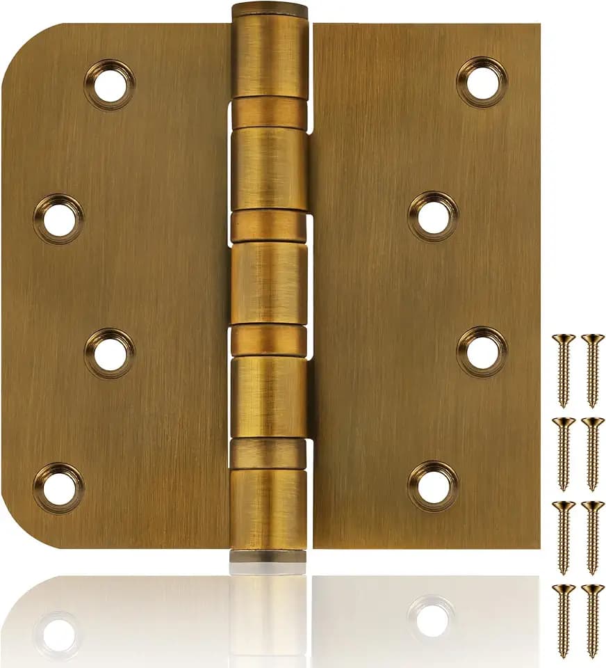 6 Pack 4 Inch Heavy Duty Door Hinges, Stainless Steel, Square and 5/8'' Radius Corner, for Exterior & Interior Doors, Smooth and Quiet (Brass)