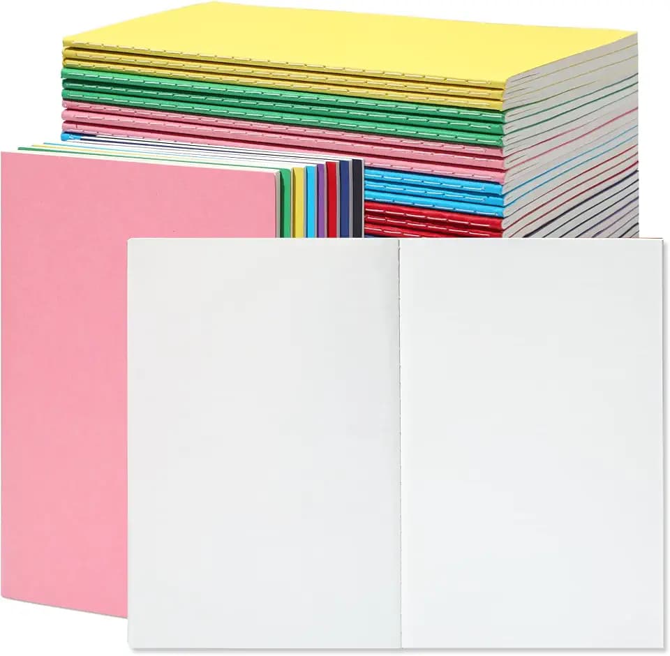 miikoul 24 Pack A5 Blank Journal Notebooks in Bulk, Colorful Soft Cover Unlined Paper for Kids Student Traveler Drawing Writing Take Notes and Plan, 8.3x5.5 Inches, 80 GSM, 60 Pages/30 Sheets