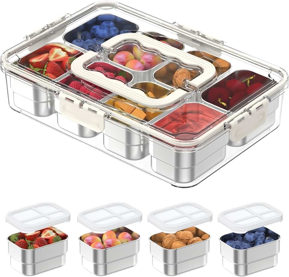 OGEMXU Snackle Box Container, Stainless Steel Snackle Box with Lid Handle