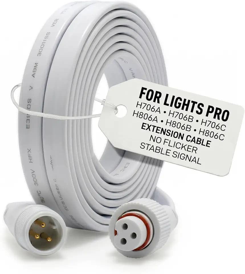 10ft Extension Cable for Govee Permanent Outdoor Lights Pro (H706A H706B H706C H806A H806B H806C) – IP68 Waterproof Outdoor Connector (White)