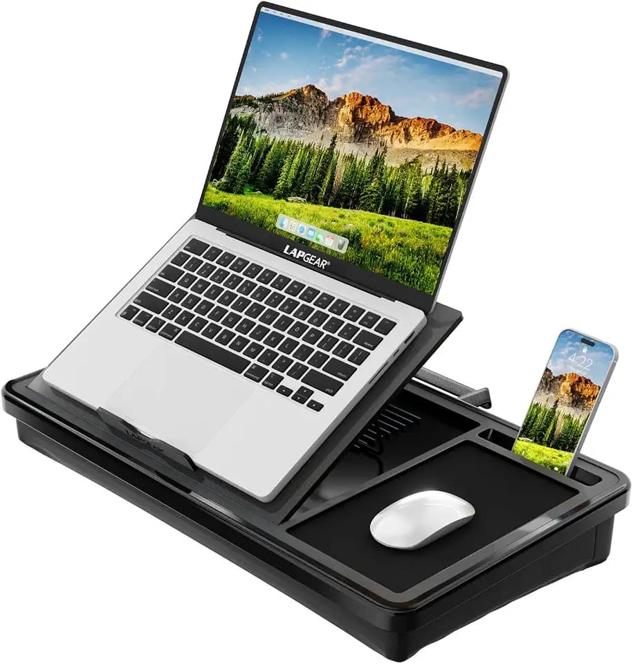 LAPGEAR Ergonomic Pro Lap Desk – Black, Fits 15.6" Laptops