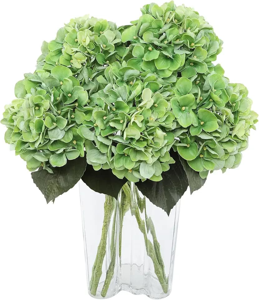 Coferset 3pcs Lush Real Touch Hydrangea Artificial Flowers,Grass Green