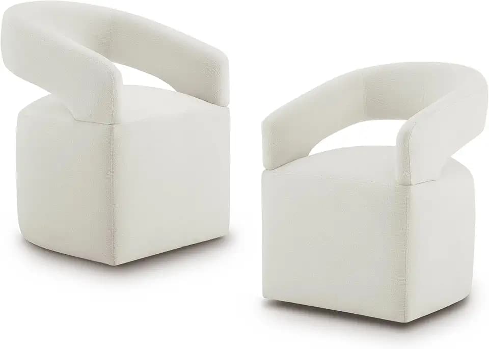 KISLOT Upholstered Dining Chairs with Removable Casters Barrel Side Armchair with Rollers for Diningroom Bedroom Livingroom Reading Room, Ivory, Set of 2