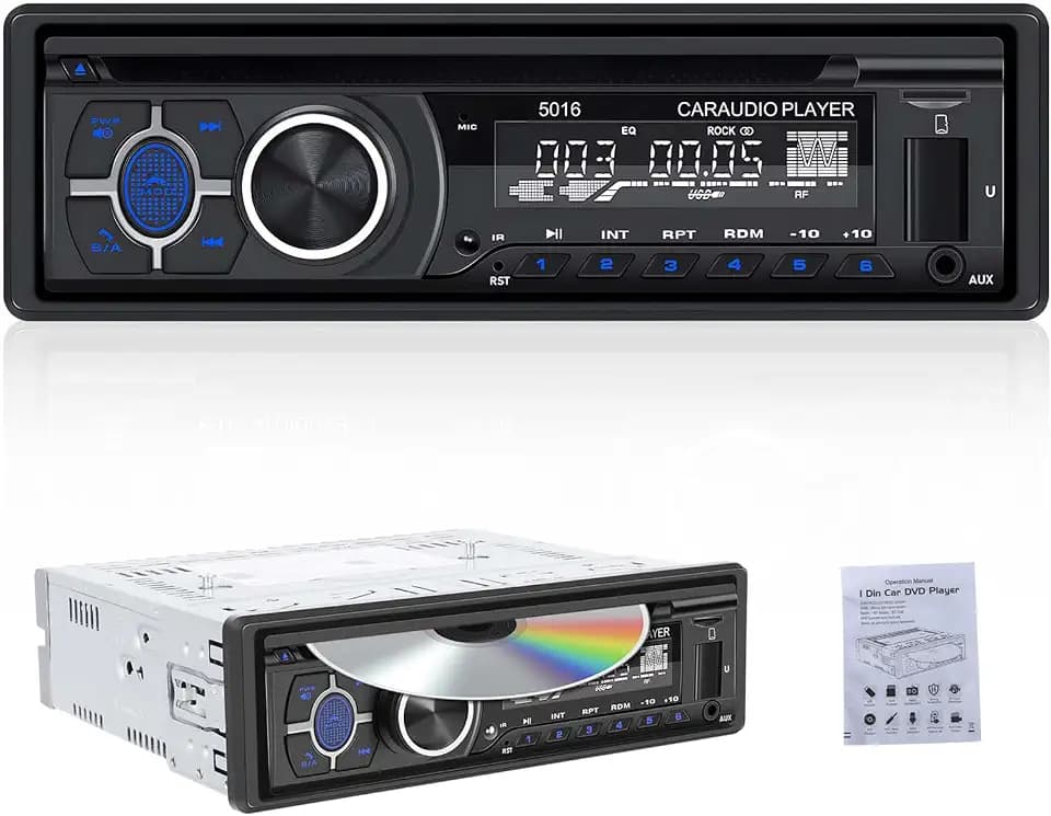 CAMECHO 1Din Autoradio mit CD DVD Player, Radio mit CD Player mit Bluetooth 5.1 Freisprechfunktion, Audio Empfänger mit AM/FM Radio, EQ, Smart Sync App, USB/TF/ MP3 Player/AUX in