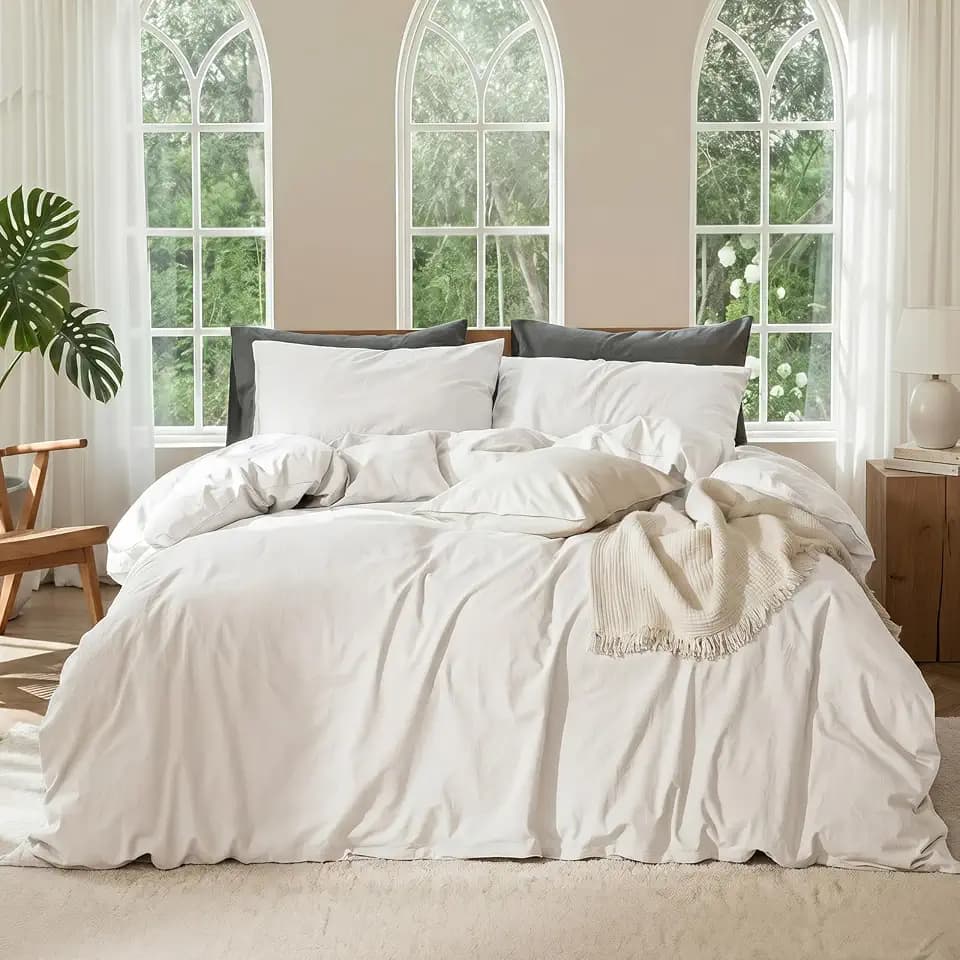 100% Linen Blend Duvet Cover, Soft 3pcs Bedding Set with Zipper Closure, Natural Texture, Breathable for Hot Sleeper,Comforter Not Included