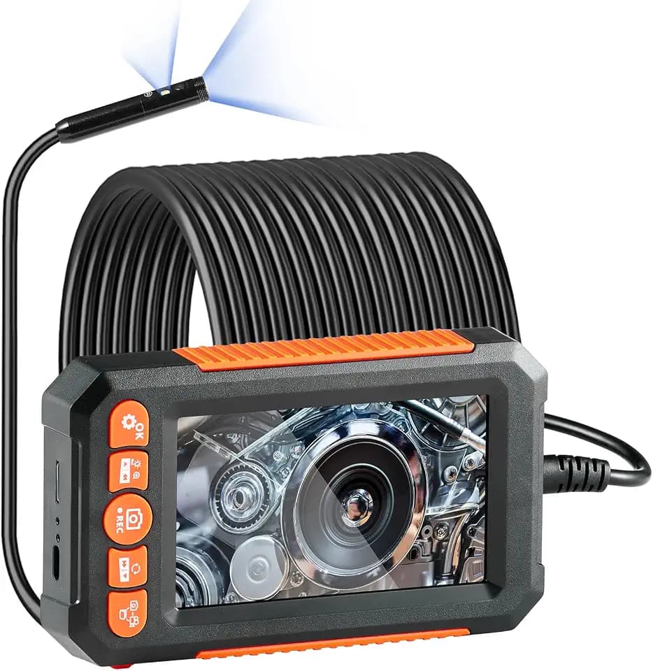 VEVOR Endoscope Camera with Light, Dual Lens Borescope with 49.2FT Semi-Rigid Cable, 4.3" Screen 1080P Inspection Camera, 8 + 1 LED Lights, 4X Zoom, IP67 Waterproof Snake Camera for Auto, Plumbing