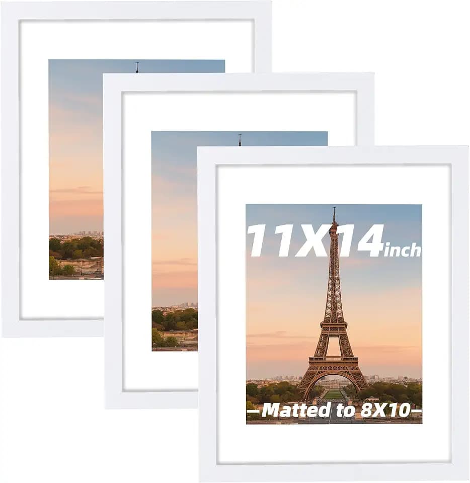 3 Pcs 11x14 White Picture Frame - Display Pictures 8x10 with Mat or 11 x 14 without Mat - White Wood Picture Frames for Wall Mounting - Wooden Photo Frame for 11 14 Matted to 8x10 Print Set of 3