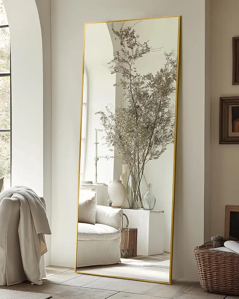 Antok Full Length Mirror, 56"x15" Floor Mirror for Bedroom, Dorm, Gold