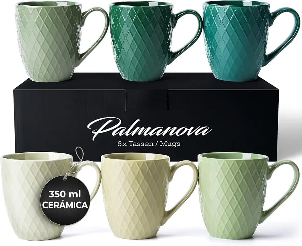 MIAMIO - Coffee Mugs Set of 6 (12 oz) - Palmanova Collection (Green)