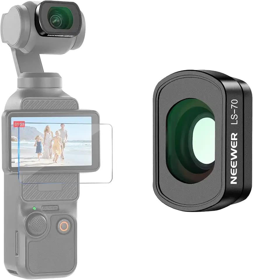 NEEWER 0,72x Weitwinkel Linse kompatibel mit DJI Osmo Pocket 3 4 Xtra Muse | 112° FOV, magnetisches asphärisches Objektiv für Actionkameras, inklusive Displayschutzfolie, LS-70