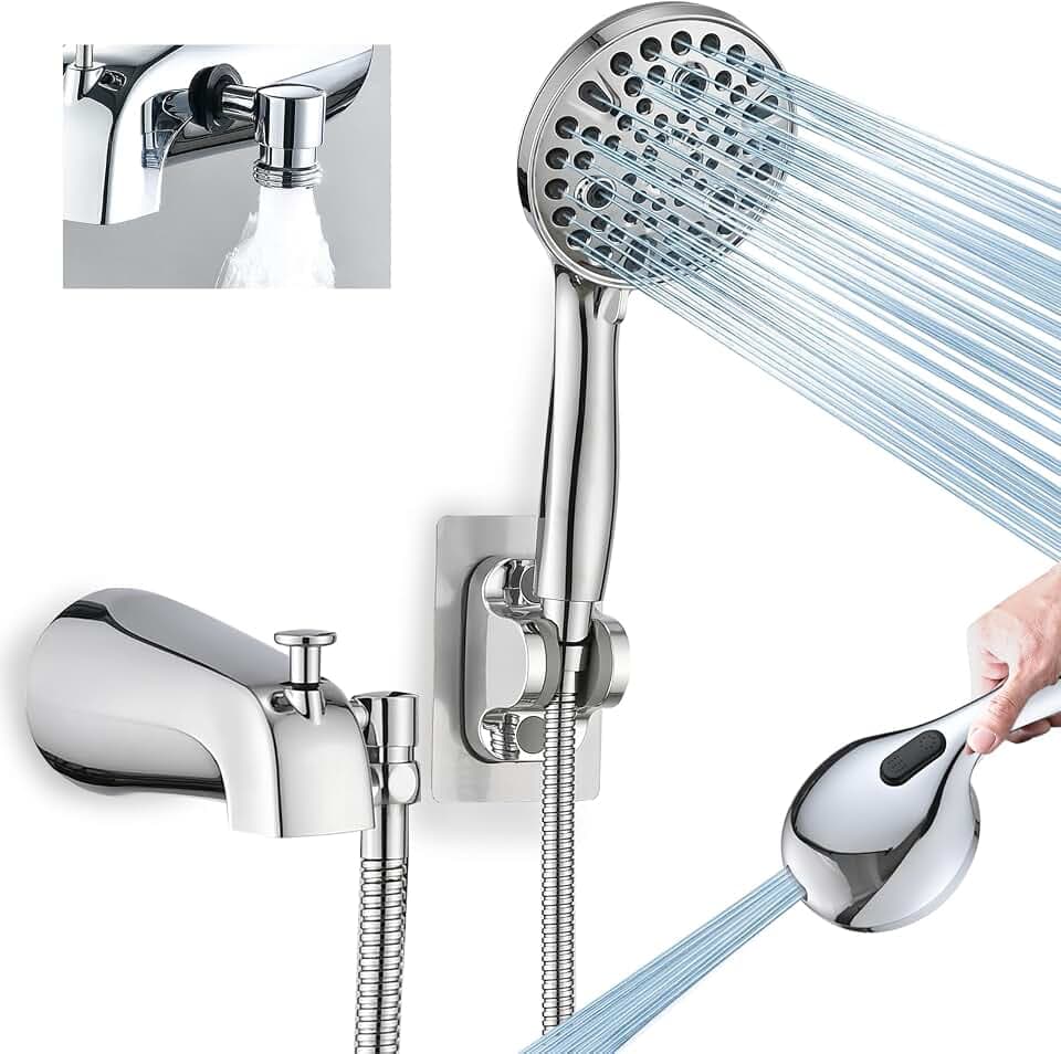 All Metal Bathtub Faucet with Sprayer 10 Settings, Fit for 1/2 inch or 3/4 inch Thread Pipe, 1/2 inch Slip on Pipe,Tub Spout with Diverter Chrome