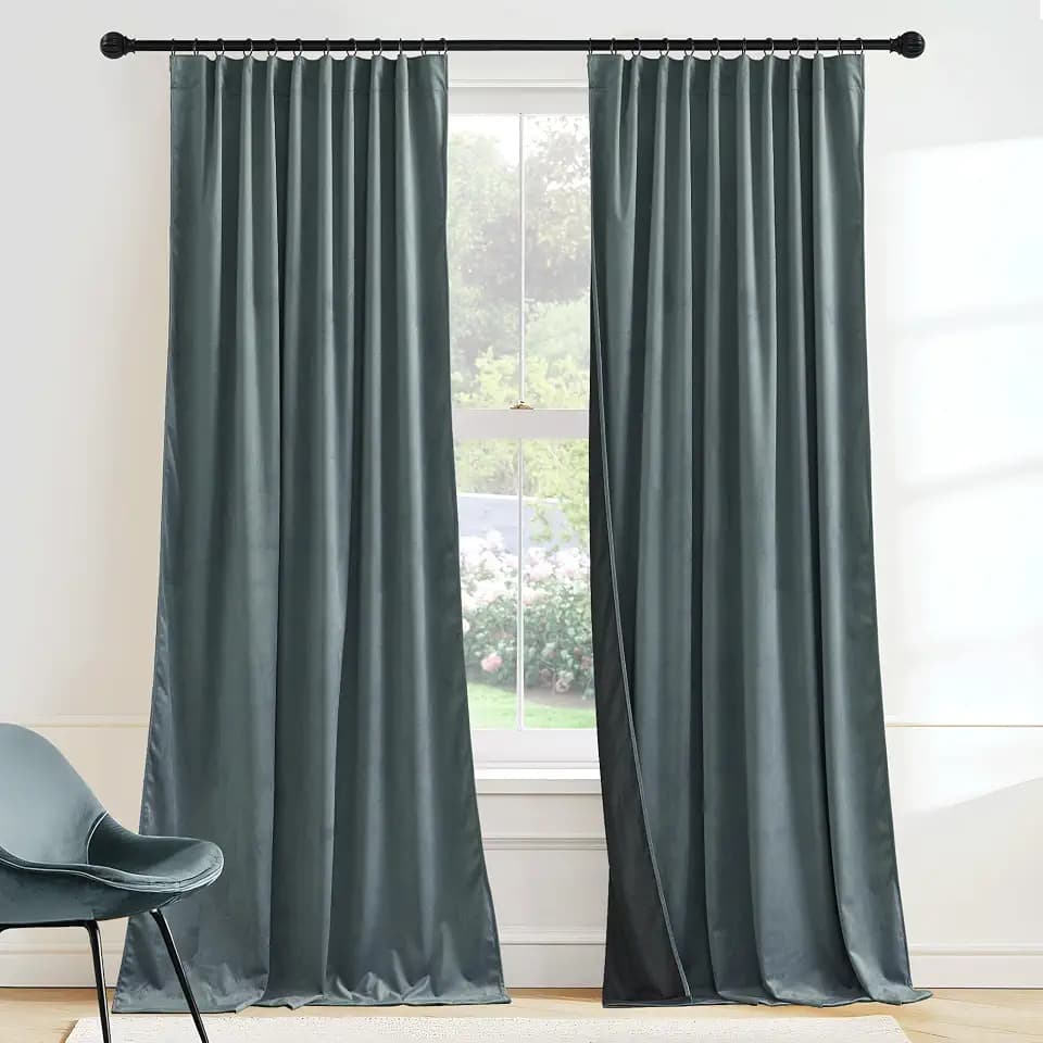 RYB HOME Velvet Curtains 90 inches for Large Window, Room Divider Curtains