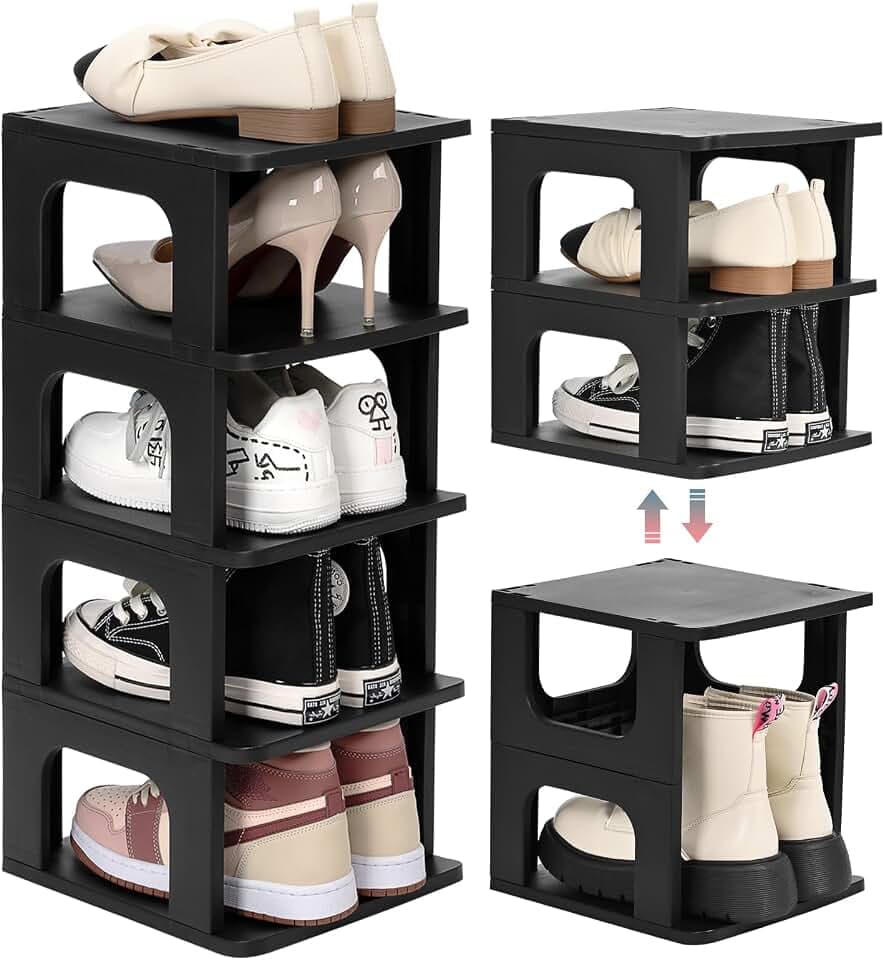 TRZZ 5-Tier Shoe Rack, Narrow Stackable Organizer, Black