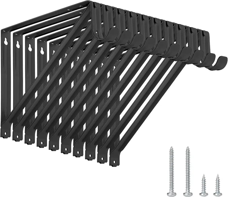 10 Pack Heavy Duty Closet Shelf & Rod Brackets, Wall Mounted Closet Shelf Brackets, 11 x 9.45 Inch Closet Shelf Brackets with Rod Support, Black