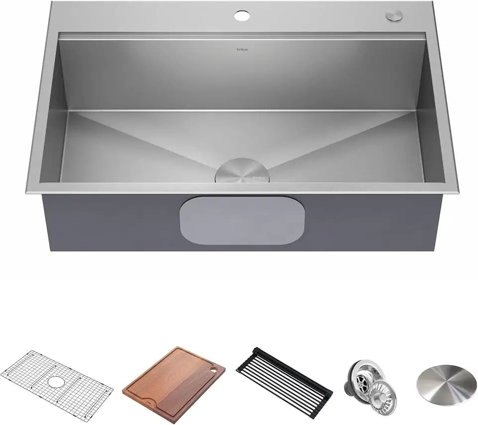 KRAUS Stainless Steel 33 in 16 Gauge Drop In Workstation Sink