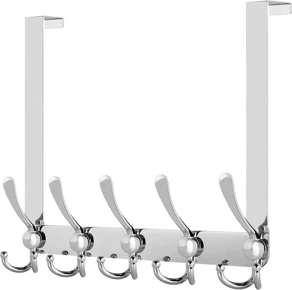 WEBI Over The Door Hooks,Triple Door Hooks for Hanging,Door Hanger,Over The Door Towel Rack,Door Coat Hanger,Door Coat Rack for Clothes,Towels,Behind Bathroom,Chromed