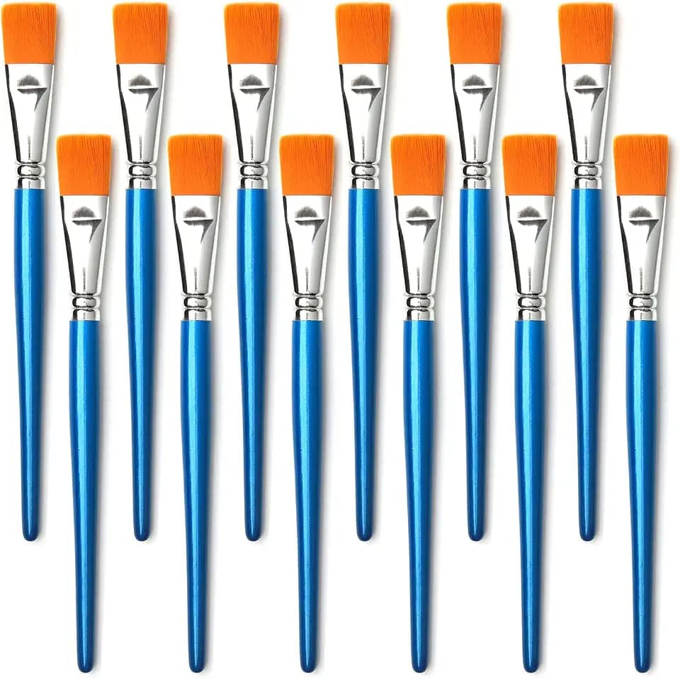 GACDR 1 Inch Flat Paint Brushes, 12 Bulk Acrylic Brushes for Watercolor
