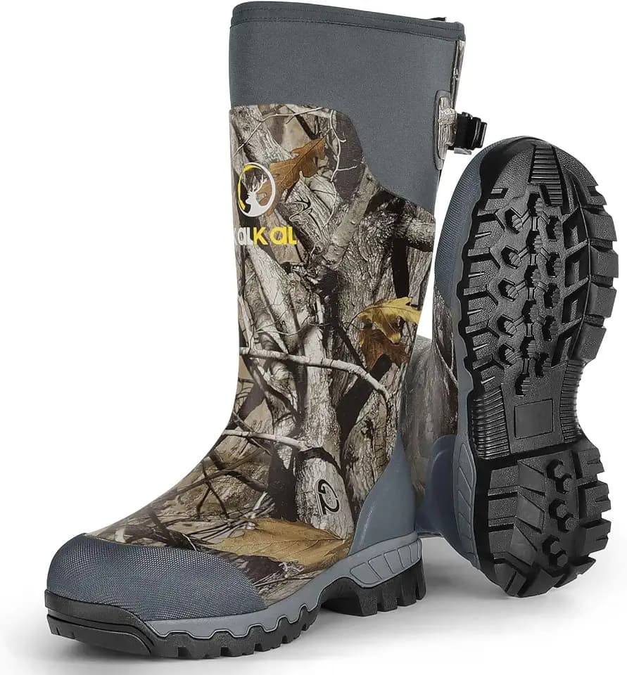 Kalkal Hunting Boots, Waterproof Anti-slip Rain Boots, Insulated Rubber Boots with 6mm Neoprene, for Hunting Working Farming (Size 6-14)