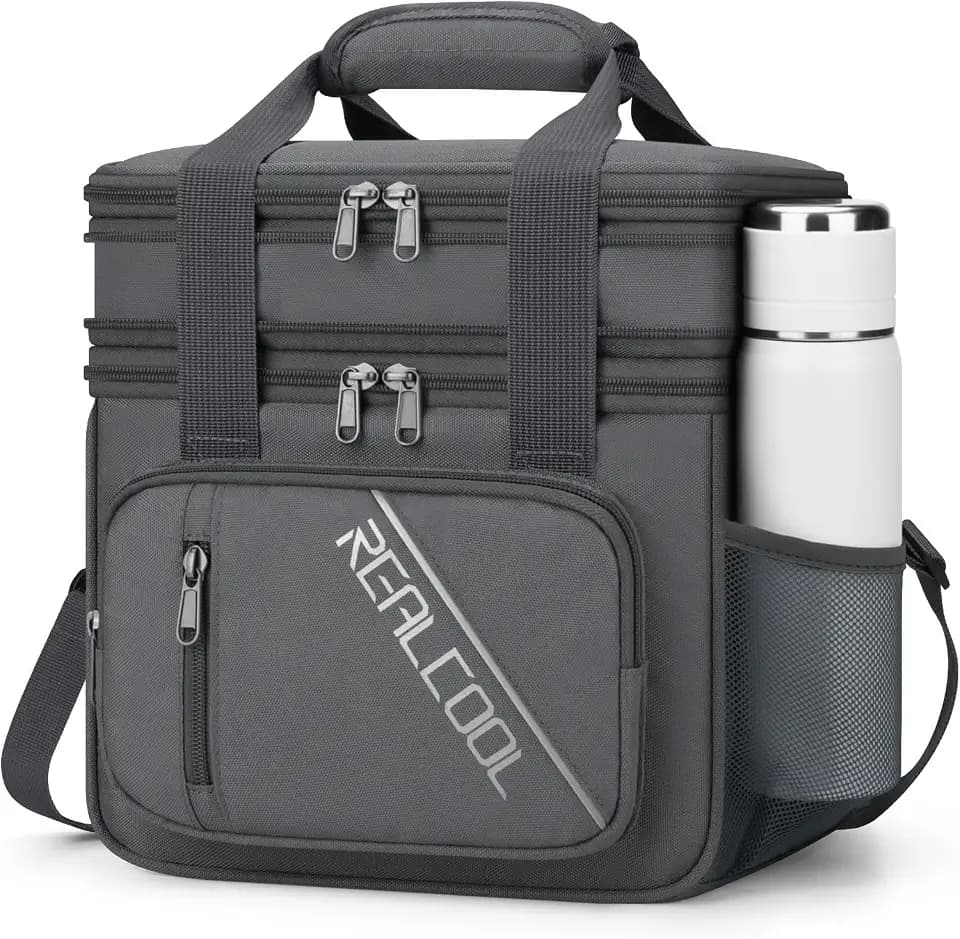 RealCool Insulated Lunch Bag, Portable Double Deck Lunch Box for Men Women