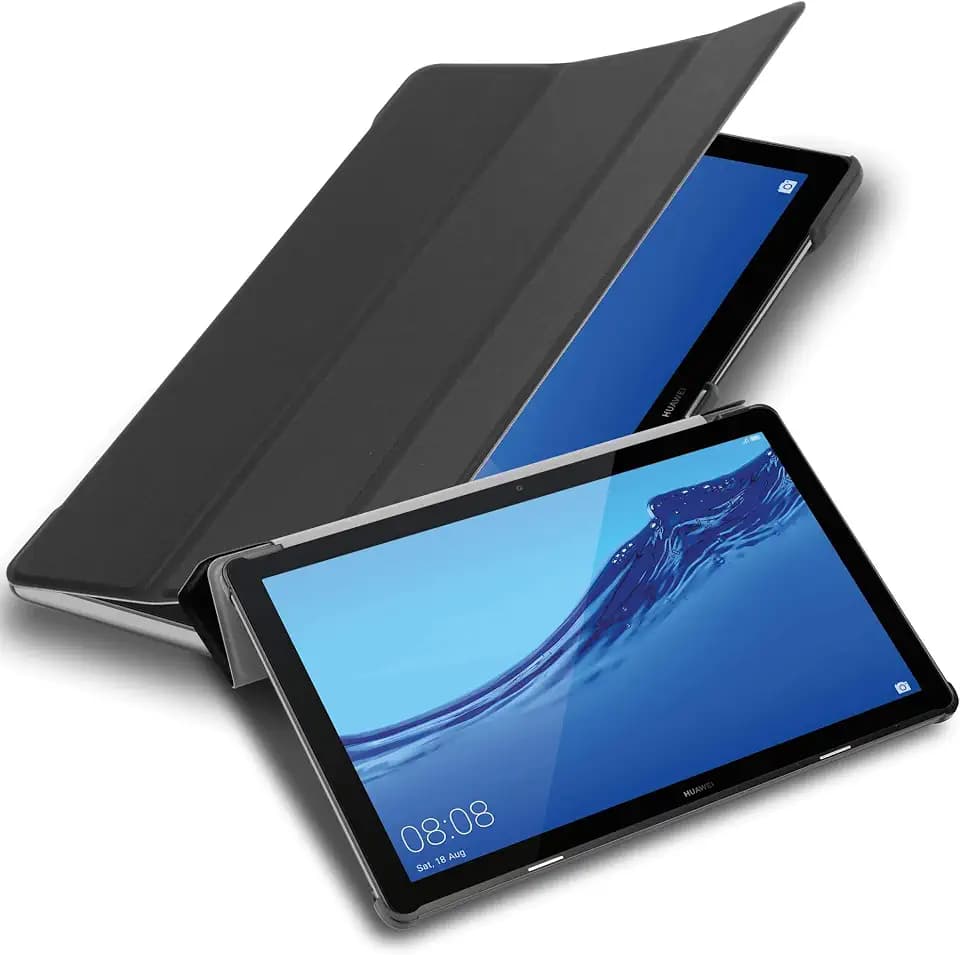 Cadorabo Hülle kompatibel mit Huawei MediaPad T5 10 (10.1 Zoll) Tablethülle ohne Auto Wake Up aus Kunst Leder Klappbare Magnetische Cover Hülle für Huawei MediaPad T5 10 (10.1 Zoll) Tasche in Schwarz