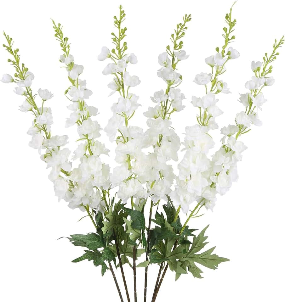 White Delphinium Artificial Flowers 6PCS 40.55" Long Stem Silk Larkspur Snapdragon Flowers for Tall Vase for Home Wedding Table Decor(White)
