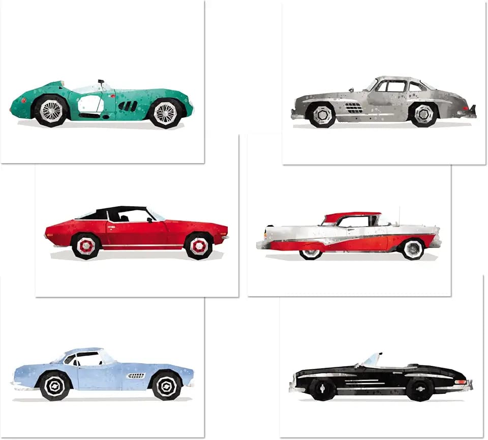 ATOZSTUDIO Classic Vintage Cars Wall Art Decor, 8x10, Set7