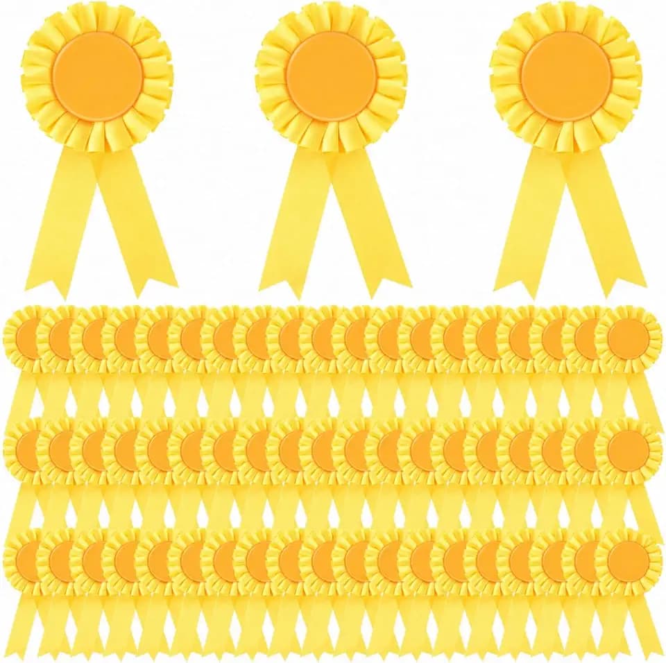 Hanaive 60 Pcs Blank Award Ribbons, Rosettes for 1st 2nd 3rd Place, Yellow