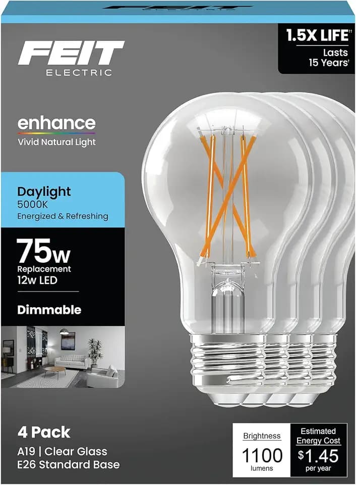 Feit Electric A19 Enhance LED Light Bulb, 75W Eq, Daylight, 4 Pack