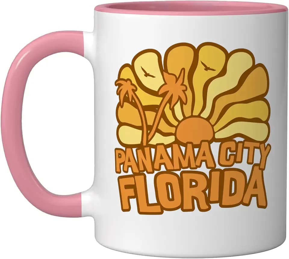 Panama City Ceramic Mug, Pink/White