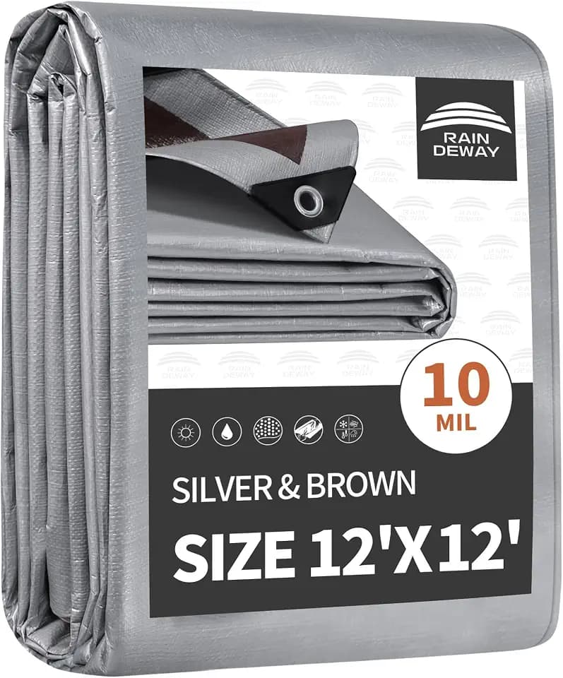 RAINDEWAY 12x12 Feet Tarps Heavy Duty Waterproof,10Mil Multipurpose Tarp