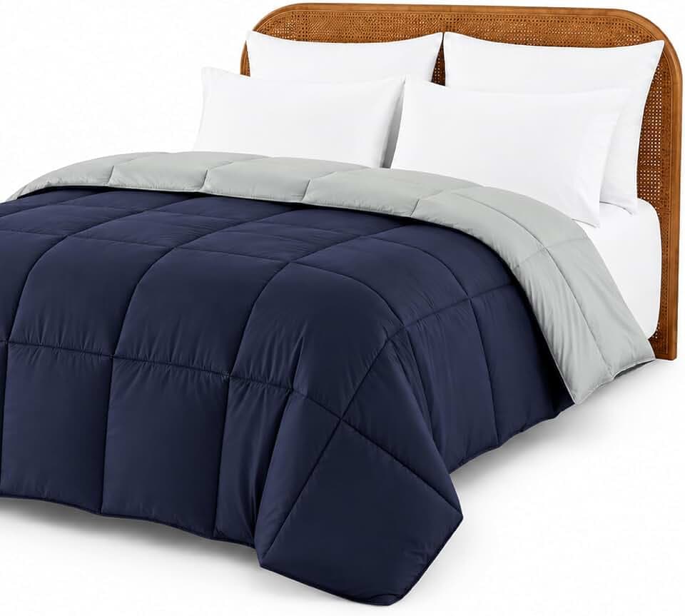 Modern Threads Comforter Duvet Insert, Reversible Quilted Down Alternative Comforter with Corner Tabs, All Season Bedding, Twin, Navy/Silver