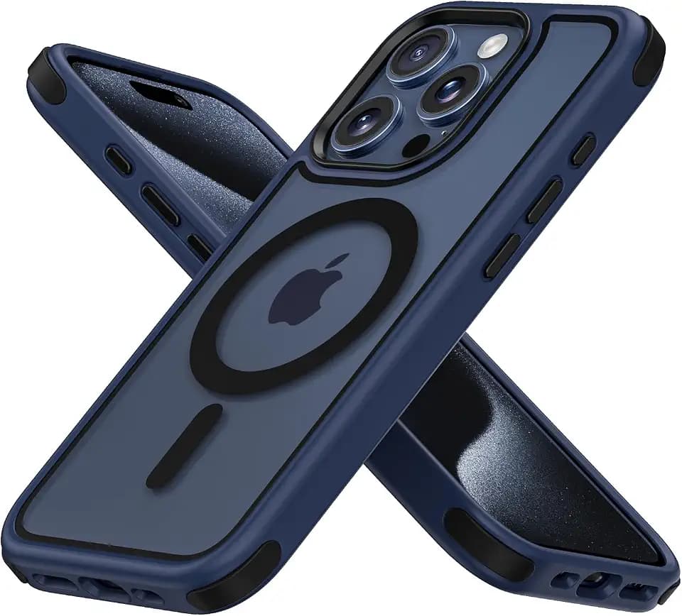 Mobnano for iPhone 15 Pro Max Case, Compatible with MagSafe, Crystal Clear Case with Magnetic Ring, Multicolor Protective Shockproof Bumpers, Not Yellowing Slim Cover for Men Women - Dark Blue/Black