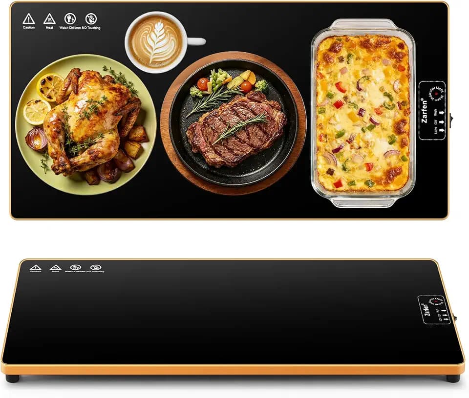 Electric Warming Tray(24”x12”),Food Warmer for Parties Buffet,Family Gatherings,Adjustable Temp (158°F-291°F),Chafing Dishes for Buffets.Keep Food Warm 24 Hours,Tempered Glass Warming Mat