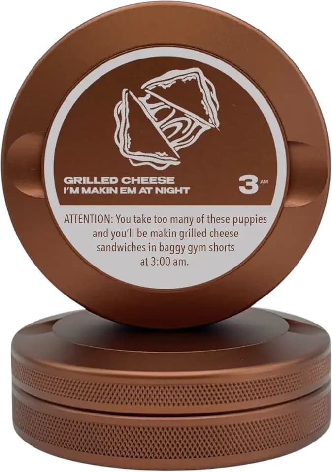 Grilled Cheese | Metal Container for Zyn, Premium Aluminum Can & Rugged Pouch Holder | Extra Capacity, Knurled Grip & Used Pouch Storage | EDC (Copper)