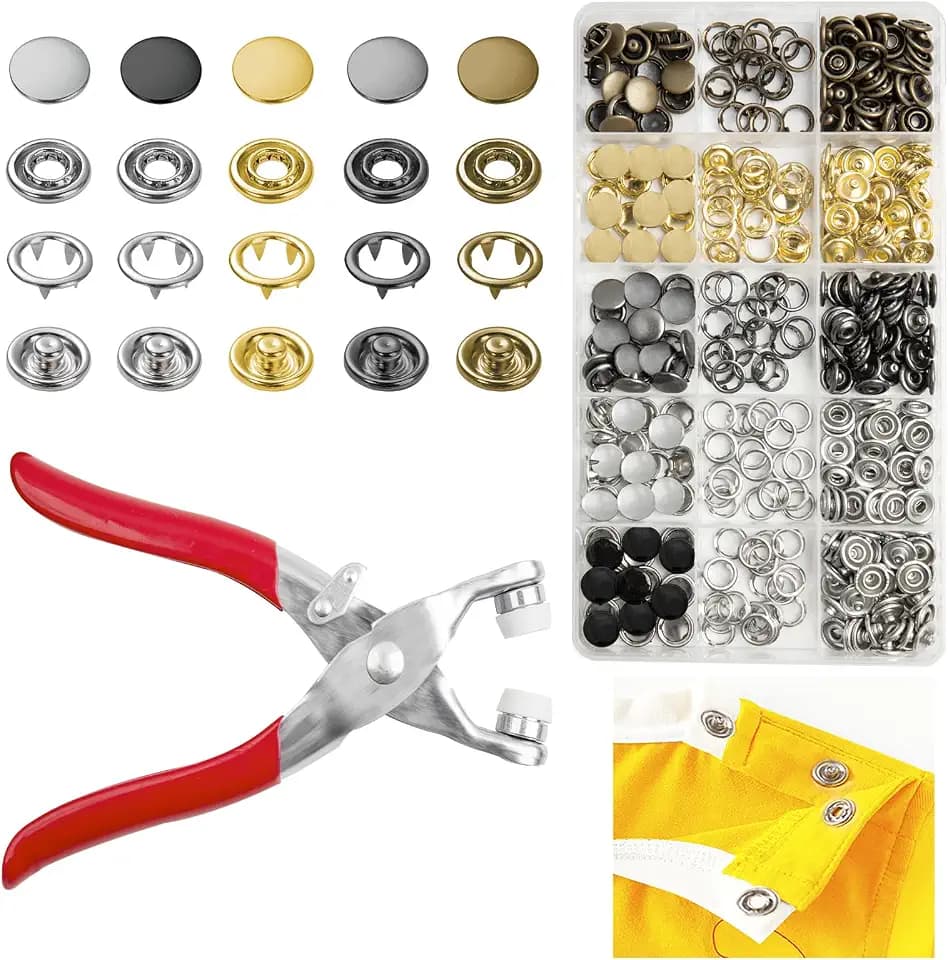 GTAAOY 9.5 mm Metal Snap Buttons with Snap Pliers, 100 Sets / 400 pcs