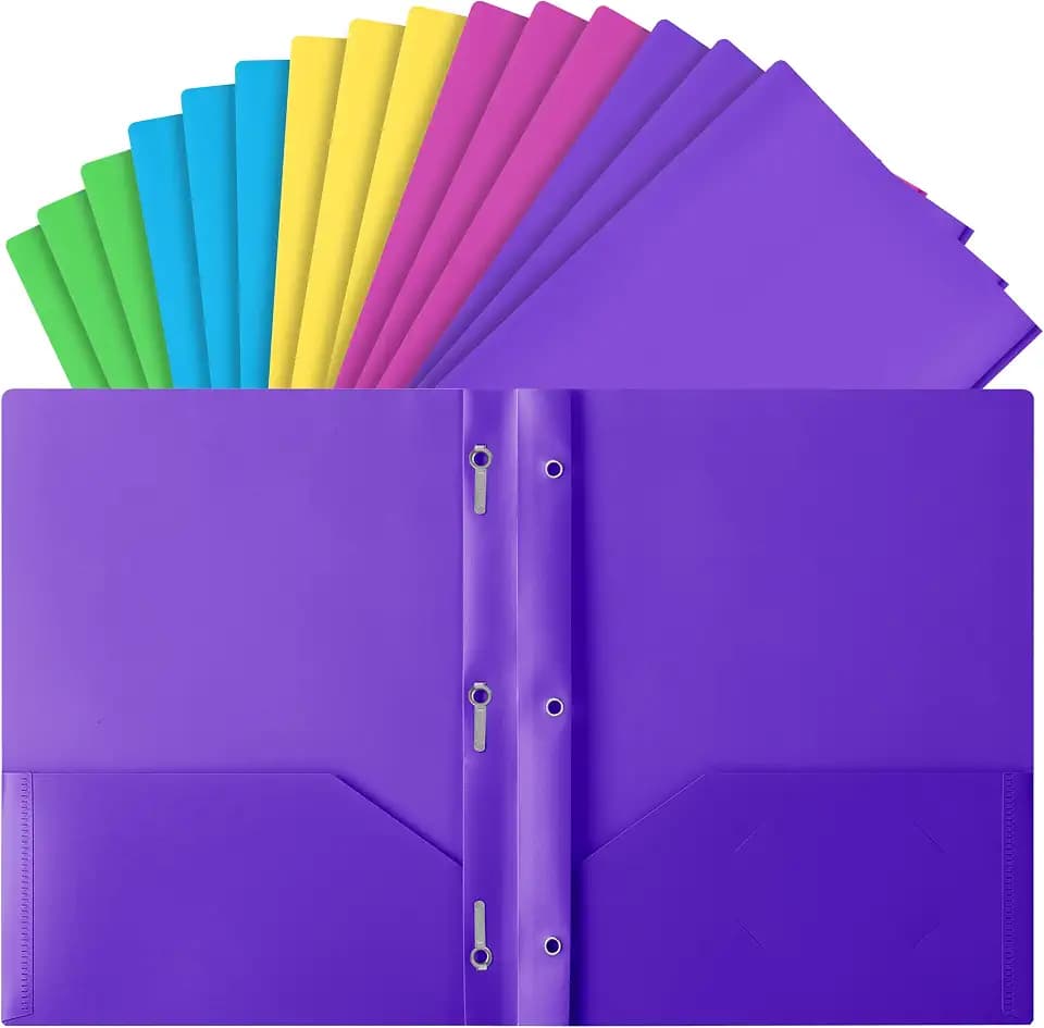 Mr. Pen- Plastic Folders with Pockets and Prongs, 15 Pack, Letter Size