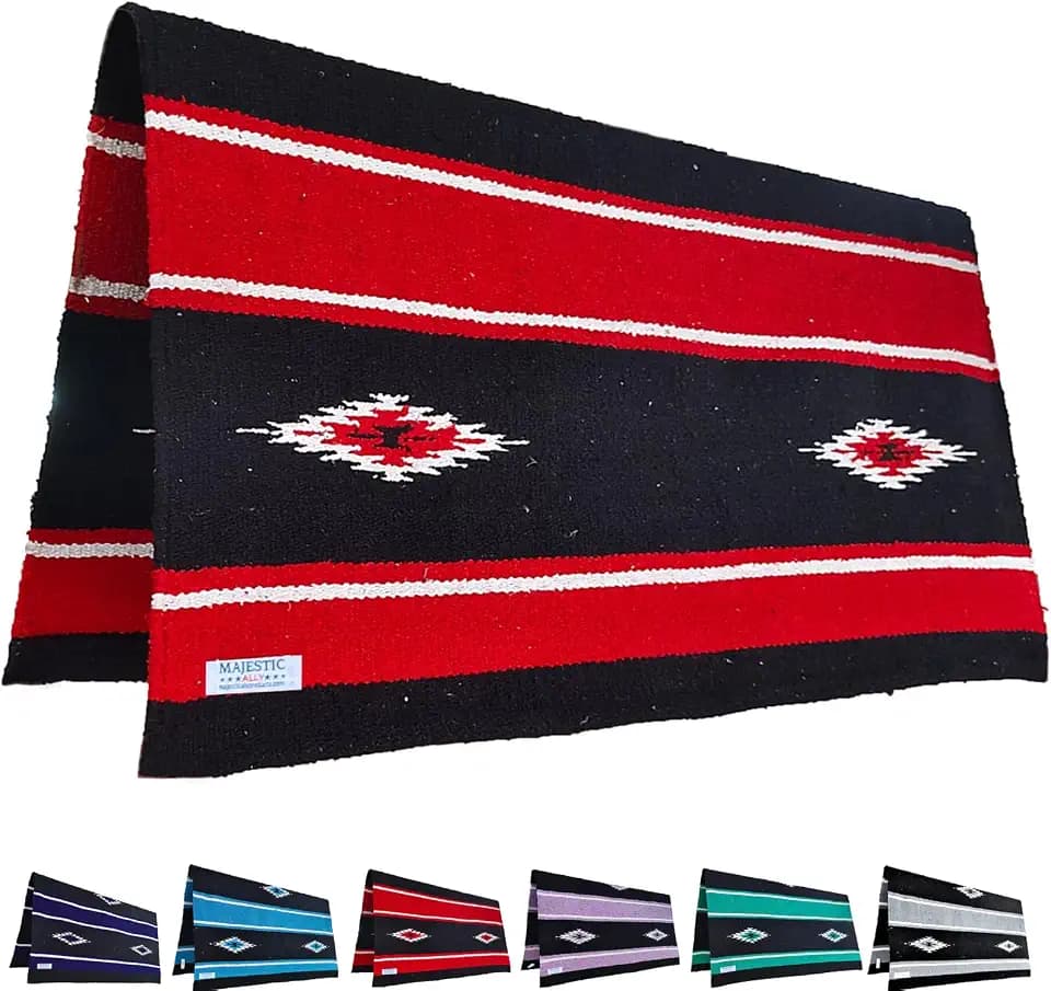 Majestic Ally 36"x34" Navajo Design Acrylic Saddle Blanket for Horses - 2.4 lbs (Red and Black)