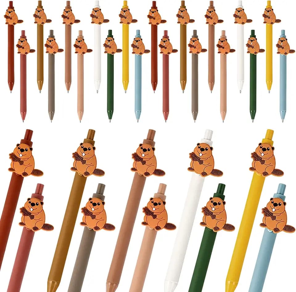 Yexiya 30 Pcs Beaver Gifts Funny Ballpoint Pens Bulk Party Favors Cute Rubber Beaver Sign Retractable Pen for Back to School Student Teacher Classroom Nurse Office Coworker Movie Fans