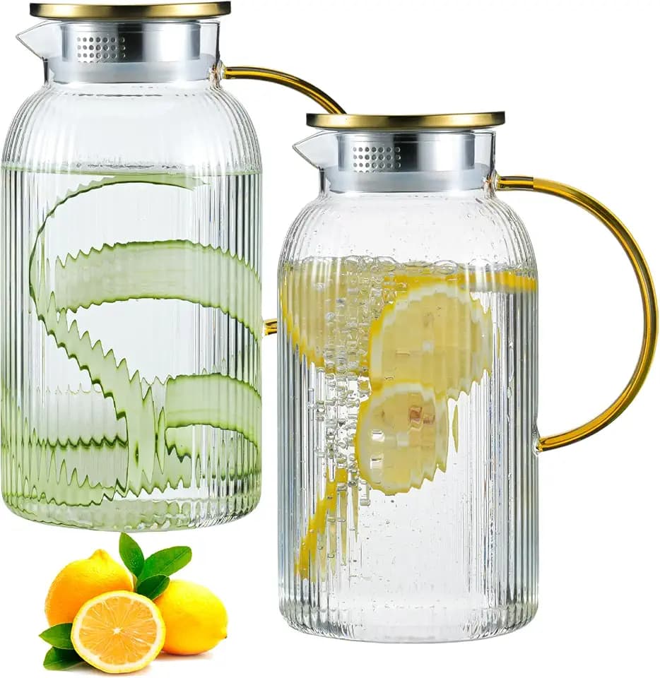 Glass Pitcher with Lid 2 Pack 68 oz Vertical Stripes Water Pitcher