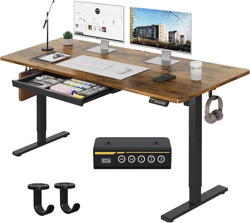 55 x 24 Inch Electric Standing Desk with Drawers, Brown