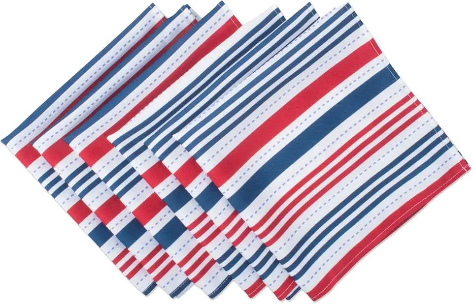DII Patriotic Stripes Tabletop Collection, Stain Resistant & Waterproof, Napkin Set, 20x20, Red, White, & Blue, 6 Count