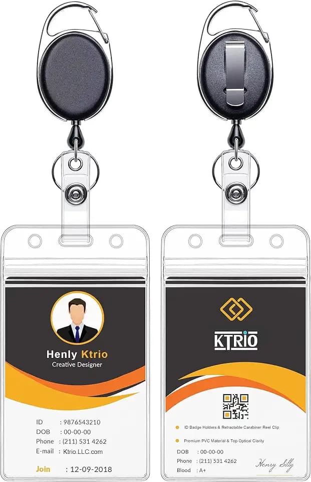 KTRIO ID Badge Holder with Retractable Reel, Vertical, 2 Pack