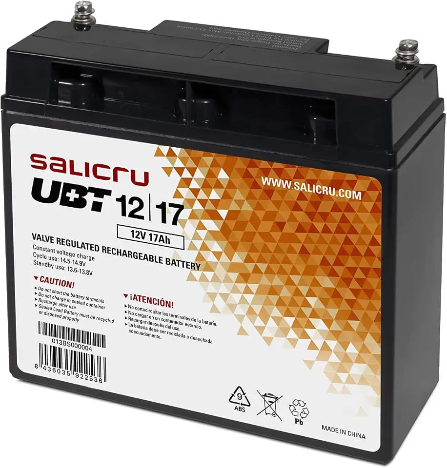 Salicru UBT 12/17 AGM Akku 17Ah / 12V - Inverterbatterie (Sealed Lead Acid (VRLA), Schwarz, 17 Ah, 12 V, 1 Stück, 5 Jahre (s))